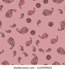 Dark Red vector seamless elegant background with leaves and flowers. Abstract illustration with leaves, flowers in doodles style. Hand painted design for web, wrapping.