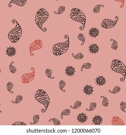 Dark Red vector seamless elegant wallpaper with leaves and flowers. Brand new colored illustration with leaves and flowers. Completely new template for your brand book.