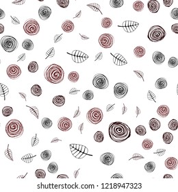 Dark Red vector seamless elegant pattern with leaves and flowers. Illustration with doodles on abstract template. Template for business cards, websites.