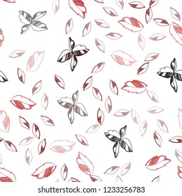 Dark Red vector seamless elegant background with leaves. Glitter abstract illustration with doodles and leaves. Template for business cards, websites.