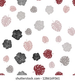 Dark Red vector seamless elegant wallpaper with flowers, leaves. Leaves and flowers with gradient on white background. Template for business cards, websites.