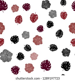 Dark Red vector seamless elegant background with flowers, leaves. Creative illustration in blurred style with leaves, flowers. Texture for window blinds, curtains.