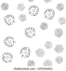 Dark Red vector seamless elegant pattern with flowers, leaves. Colorful illustration in doodle style with leaves, flowers. Texture for window blinds, curtains.