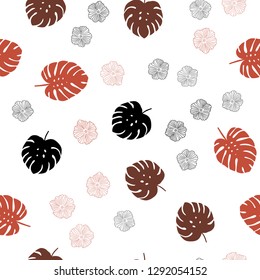 Dark Red vector seamless elegant pattern with flowers, leaves. Modern abstract illustration with leaves and flowers. Design for textile, fabric, wallpapers.