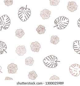 Dark Red vector seamless elegant background with flowers, leaves. Colorful abstract illustration with leaves in doodle style. Template for business cards, websites.