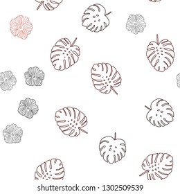 Dark Red vector seamless elegant template with flowers, leaves. Colorful illustration in doodle style with leaves, flowers. Template for business cards, websites.