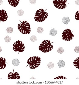 Dark Red vector seamless elegant pattern with flowers, leaves. Modern abstract illustration with leaves and flowers. Template for business cards, websites.