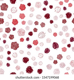 Dark Red vector seamless elegant pattern with leaves, flowers. Brand new colored illustration with leaves and flowers. Template for business cards, websites.