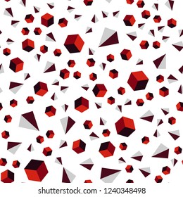 Dark Red vector seamless, isometric texture with poly style with cubes. Glitter abstract illustration with squares, lines. Design for textile, fabric, wallpapers.