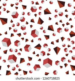 Dark Red vector seamless, isometric texture with poly style with cubes. Illustration with colorful triangles, rectangles. Pattern for design of fabric, wallpapers.