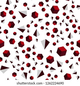 Dark Red vector seamless, isometric cover with triangles, rectangles. Decorative design in abstract style with lines, cubes. Pattern for design of fabric, wallpapers.