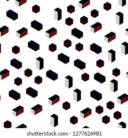 Dark Red vector seamless, isometric pattern in square style. Rectangles on abstract background with colorful gradient. Design for wallpaper, fabric makers.