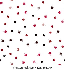 Dark Red vector seamless layout with coffee set. Colorful illustration with gradient coffee beans, mugs. Design for ad, poster, banner of cafes, restaurants.