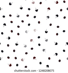 Dark Red vector seamless layout with coffee set. Gradient illustration with set of mugs, beans. Pattern for menu of cafes and restaurants.