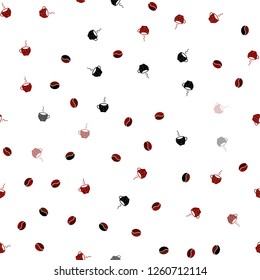 Dark Red vector seamless layout with coffee set. Gradient abstract collection of coffee cups and beans. Pattern for menu of cafes and restaurants.