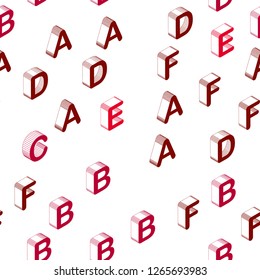 Dark Red vector seamless layout with 3D latin alphabet. Abstract illustration with colorful 3D latin alphabet. Pattern for design of fabric, wallpapers.