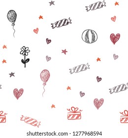 Dark Red vector seamless layout in new year style. Shining illustration with aheart, baloon, candy, gift, star, ribbon. Design for colorful commercials.