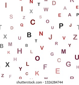 Dark Red vector seamless layout with latin alphabet. Modern geometrical illustration with ABC english symbols. Template for business cards, websites.
