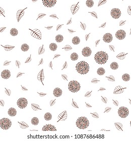 Dark Red vector seamless natural pattern with leaves and flowers. Sketchy doodles on white background. Brand new design for your business.