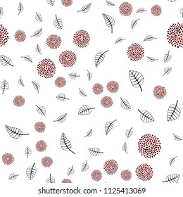 Dark Red vector seamless natural backdrop with leaves and flowers. Leaves and flowers with gradient on white background. Brand new design for your business.