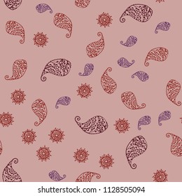 Dark Red vector seamless natural pattern with leaves and flowers. Abstract illustration with leaves, flowers in doodles style. Pattern for heads of websites and designs.