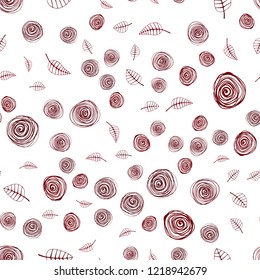 Dark Red vector seamless natural pattern with leaves and flowers. Creative illustration in blurred style with leaves, flowers. Design for textile, fabric, wallpapers.