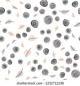Dark Red vector seamless natural pattern with leaves and flowers. Sketchy doodles on white background. Texture for window blinds, curtains.