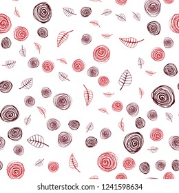 Dark Red vector seamless natural backdrop with leaves and flowers. Colorful abstract illustration with leaves in doodle style. Template for business cards, websites.