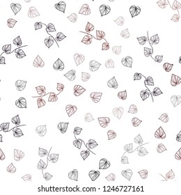 Dark Red vector seamless natural artwork with leaves. Sketchy doodles with leaves on blurred background. Template for business cards, websites.