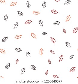 Dark Red vector seamless natural pattern with leaves. Glitter abstract illustration with doodles and leaves. Template for business cards, websites.