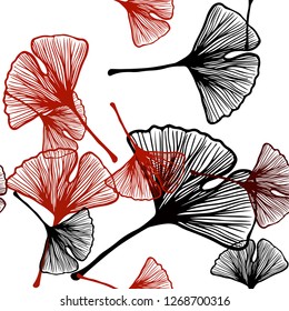 Dark Red vector seamless natural backdrop with leaves. Glitter abstract illustration with doodles and leaves. Design for textile, fabric, wallpapers.