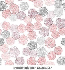 Dark Red vector seamless natural backdrop with flowers. Abstract illustration with flowers in doodles style. Template for business cards, websites.