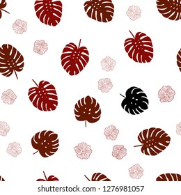 Dark Red vector seamless natural backdrop with flowers, leaves. Creative illustration in blurred style with leaves, flowers. Pattern for design of fabric, wallpapers.