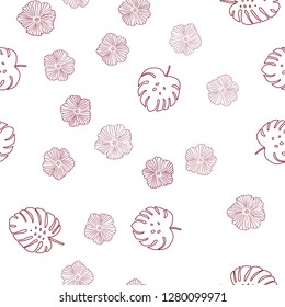 Dark Red vector seamless natural backdrop with flowers, leaves. Shining colored illustration with leaves and flowers. Design for textile, fabric, wallpapers.