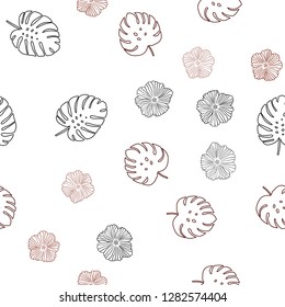 Dark Red vector seamless natural background with flowers, leaves. Colorful illustration in doodle style with leaves, flowers. Template for business cards, websites.