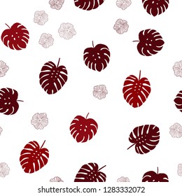 Dark Red vector seamless natural backdrop with flowers, leaves. Brand new colored illustration with leaves and flowers. Template for business cards, websites.