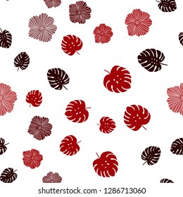 Dark Red vector seamless natural background with flowers, leaves. Leaves and flowers with gradient on white background. Design for textile, fabric, wallpapers.