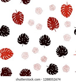Dark Red vector seamless natural background with flowers, leaves. Glitter abstract illustration with leaves and flowers. Design for textile, fabric, wallpapers.