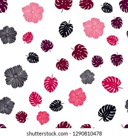 Dark Red vector seamless natural pattern with flowers, leaves. Shining colored illustration with leaves and flowers. Texture for window blinds, curtains.