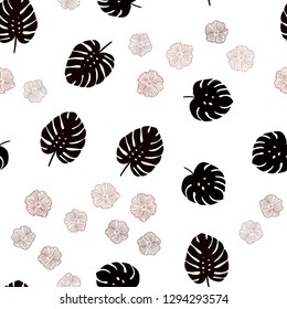 Dark Red vector seamless natural artwork with flowers, leaves. Abstract illustration with leaves, flowers in doodles style. Pattern for trendy fabric, wallpapers.