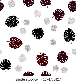 Dark Red vector seamless natural artwork with flowers, leaves. Glitter abstract illustration with leaves and flowers. Template for business cards, websites.