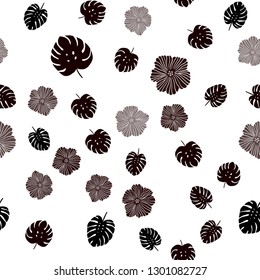 Dark Red vector seamless natural backdrop with flowers, leaves. Colorful illustration in doodle style with leaves, flowers. Texture for window blinds, curtains.