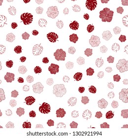 Dark Red vector seamless natural pattern with leaves, flowers. Glitter abstract illustration with leaves and flowers. Template for business cards, websites.