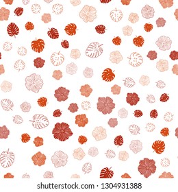 Dark Red vector seamless natural pattern with leaves, flowers. Leaves, flowers in natural style on white background. Texture for window blinds, curtains.