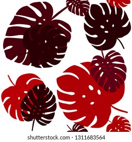 Dark Red vector seamless natural background with leaves. Sketchy doodles with leaves on blurred background. Pattern for design of fabric, wallpapers.