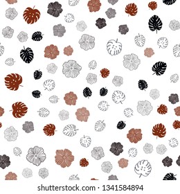 Dark Red vector seamless natural pattern with leaves, flowers. Leaves, flowers in natural style on white background. Texture for window blinds, curtains.