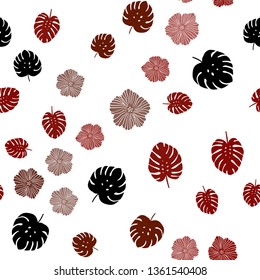 Dark Red vector seamless natural background with flowers, leaves. Brand new colored illustration with leaves and flowers. Template for business cards, websites.