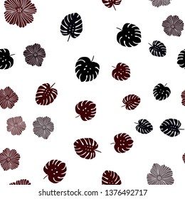 Dark Red vector seamless natural pattern with flowers, leaves. Colorful illustration in doodle style with leaves, flowers. Pattern for design of fabric, wallpapers.
