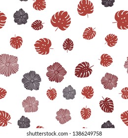 Dark Red vector seamless natural pattern with flowers, leaves. Leaves and flowers with gradient on white background. Texture for window blinds, curtains.