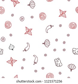 Dark Red vector seamless pattern with fresh ingredients. Glitter abstract sketch with gourmet food. Pattern for ads of breakfast, lunch, dinner.